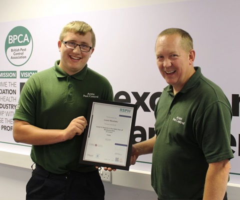 Level 2 qualified at 18 banner A proud Lewis Westlake with his certificate.
